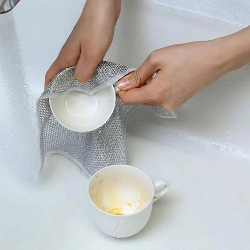 Chiffon à vaisselle en fil métallique double couche anti-rayures Tampons à récurer en acier Chiffons pour le lavage de la vaisselle (Lot de 3)