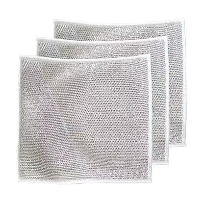 Chiffon à vaisselle en fil métallique double couche anti-rayures Tampons à récurer en acier Chiffons pour le lavage de la vaisselle (Lot de 3)